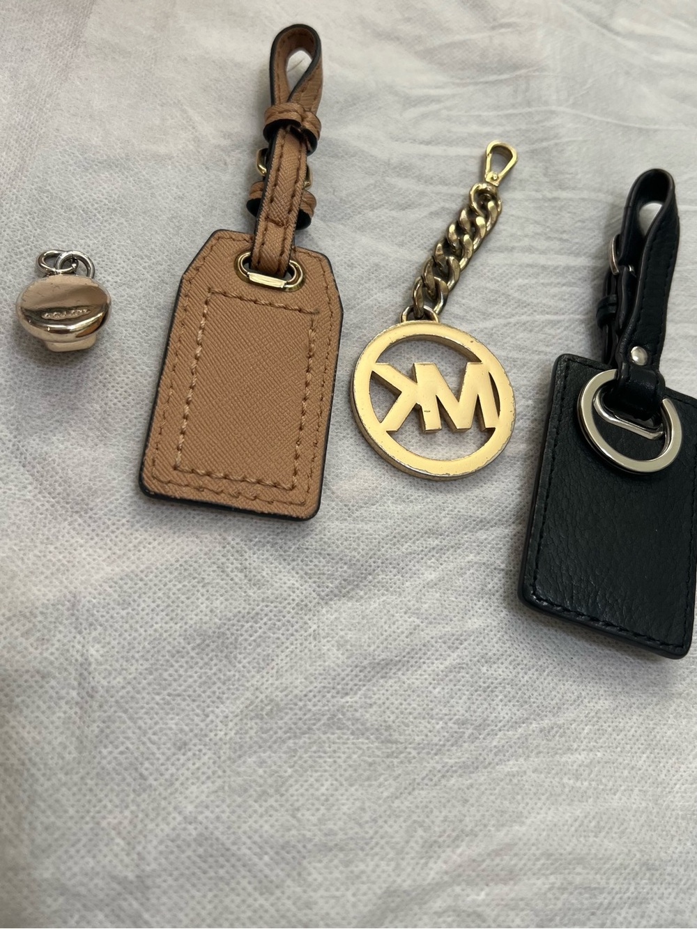 Coach, Michael Kors Gold MK Keychain and Mixed Leather Hangtag Bag charms - Picture 2 of 4